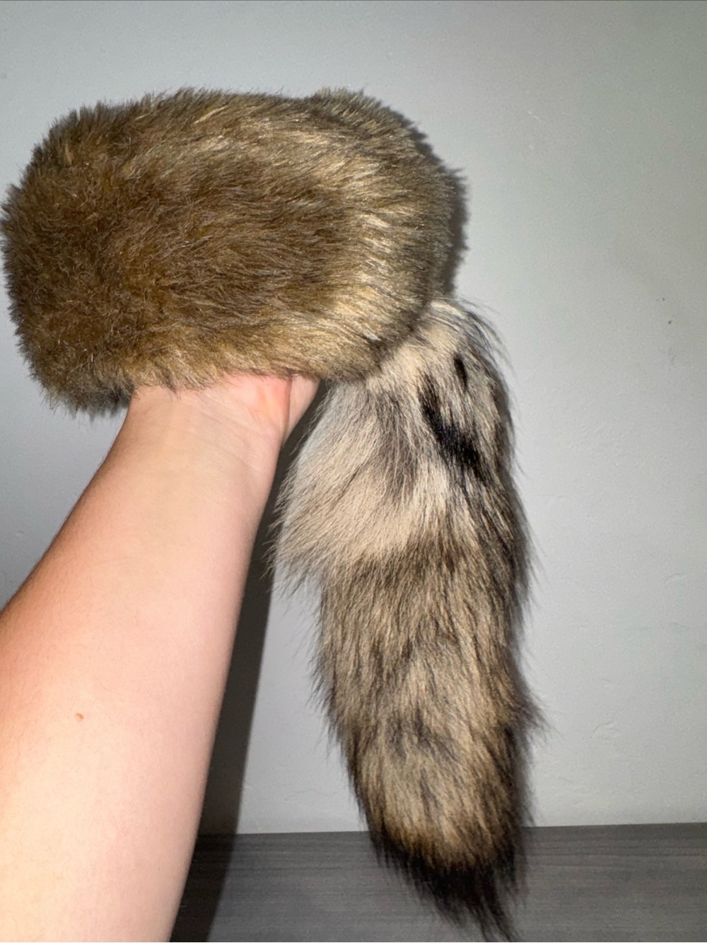 Brown Fur Hat Real Tail Fur Cap Size Small / Youth
